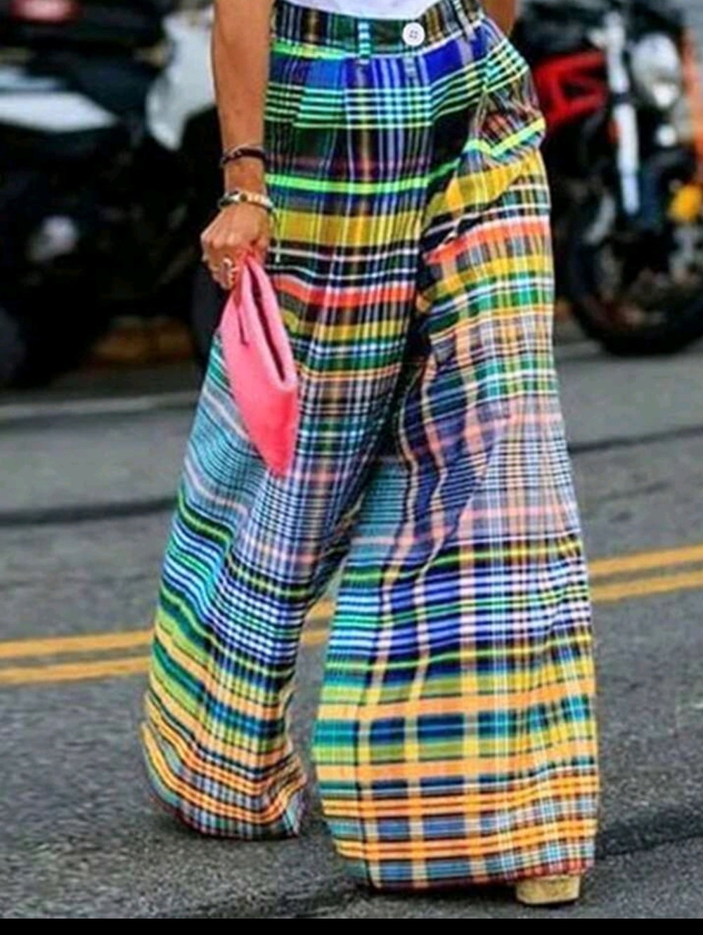 Women's Fashion Casual Plaid Loose Straight Leg Pants Spring - Picture 3 of 6